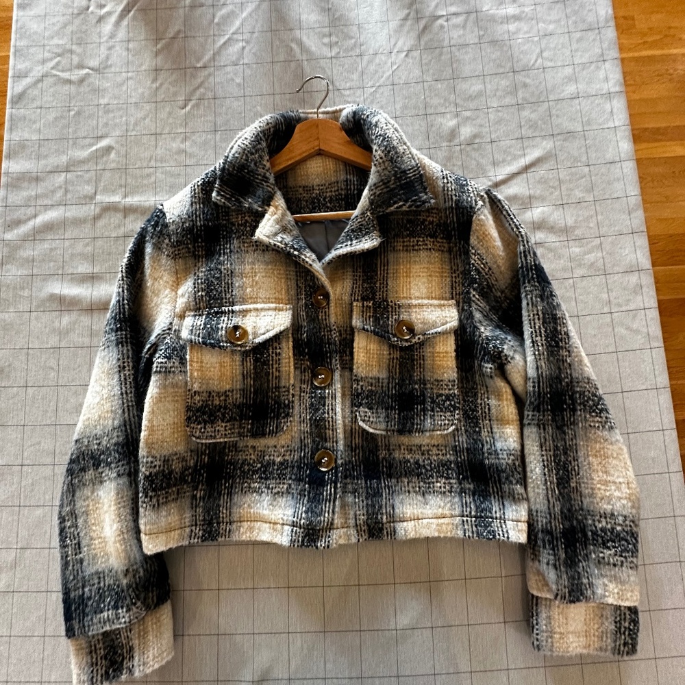 Cropped lined flannel jacket